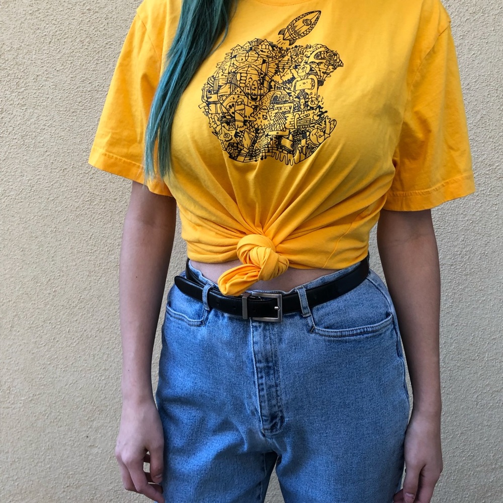 crop top apple logo t shirt yellow